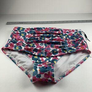 Calvin Klein Bikini Bottom Women M Multicolor Floral Pleated High Waist Swimwear
